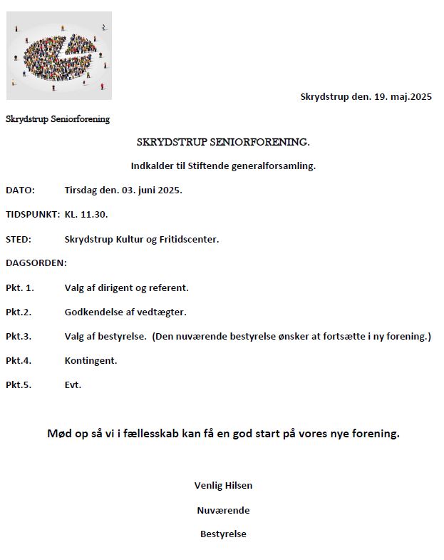 Skrydstrup Seniorforening – Dagsorden